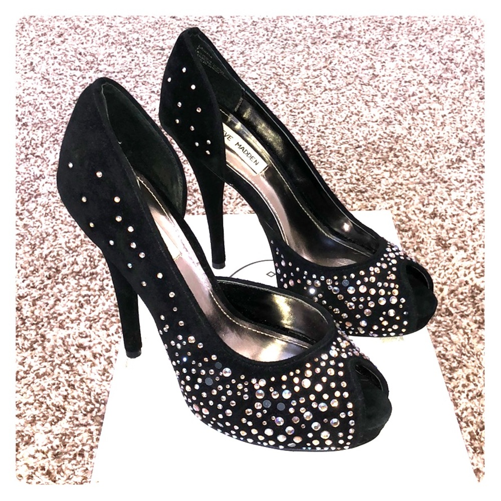 Steve Madden Suede Rhinestone Black Heels 👠